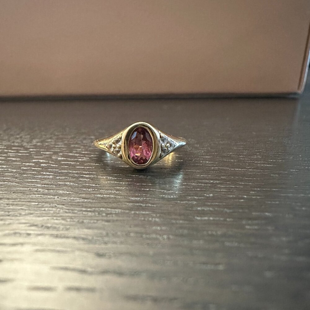AURATE Vintage Oval Cut Ring (Pink Tourmaline), Gold Vermeil, Size 6